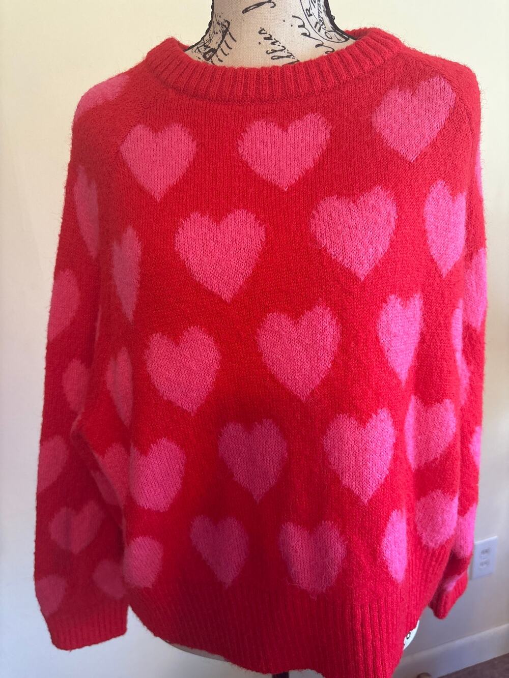 Old Navy Red w/ Pink Hearts Sweater Large